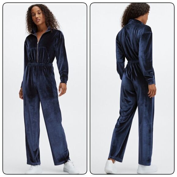 Fabletics Pants - Fabletics Velour Wide Leg Zip Up Onesie Jumpsuit in Deep Navy New With Tags XXL